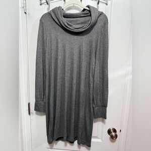 Loft Cowl Neck Tunic shift Dress women’s L gray cozy soft‎ long sleeve classic